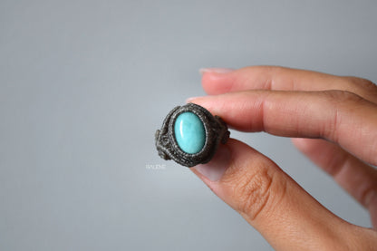 Anello in macramè con Amazzonite centrale fatto a mano 