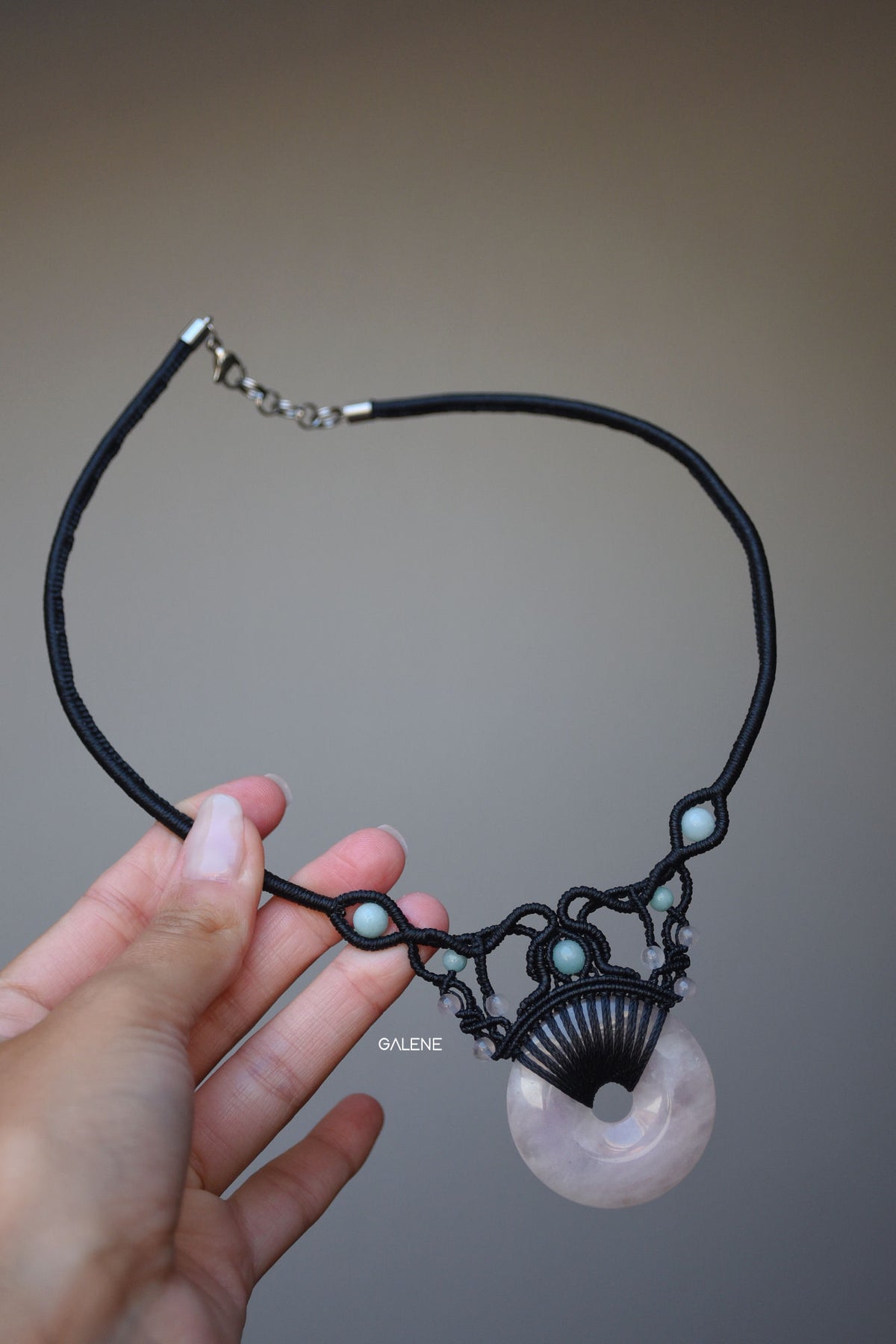collana lumière con quarzo rosa e amazzonite